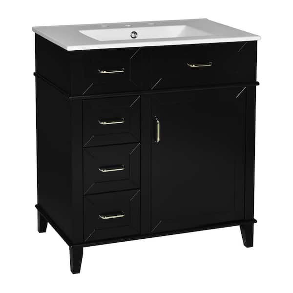 Nestfair 30 in. W x 18.4 in. D x 34 in. H Freestanding Bath Vanity in Black with White Ceramic Top