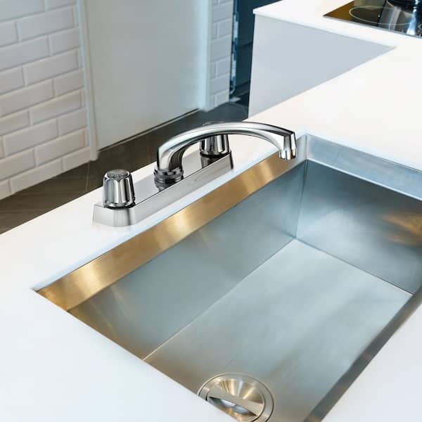 Double Canopy Handle Deck Mount Standard Kitchen Faucet in Chrome, Gerber Compatible