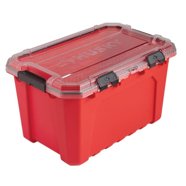Husky - 20-Gal. Professional Heavy Duty Waterproof Stackable Plastic Storage Container with Hinged Lid in Red