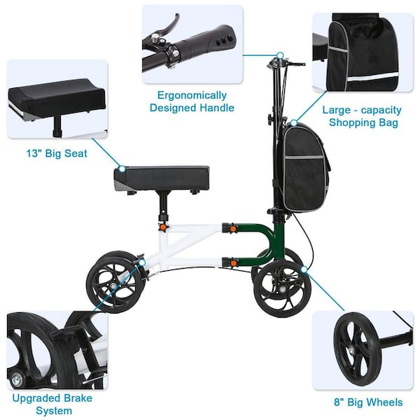 Wudkey 4-Wheel Steerable Knee Walker Rollator with Dual Braking