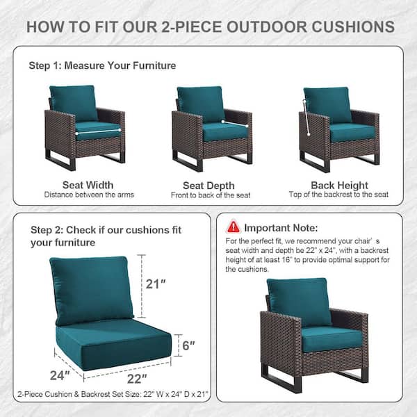 22 in. W x 24 in. D x 6 in. Thick Square 4-Piece Deep Seating Outdoor Lounge Chair Peacock Blue Cushion