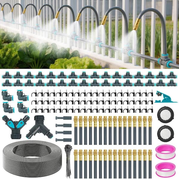 200 ft 5/16 in Drip Irrigation Kit with 32 Brass Nozzles and Quick Connect Fittings for Garden Watering