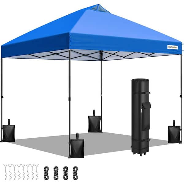 10 ft. x 10 ft. Portable Outdoor Blue Pop-Up Canopy with Wheel Carry Bag and Sandbags