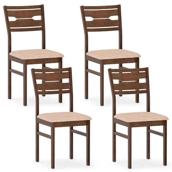 Dining Chair Set of 4 w/ Rubber Wood Frame Padded Seat Curved Backrest