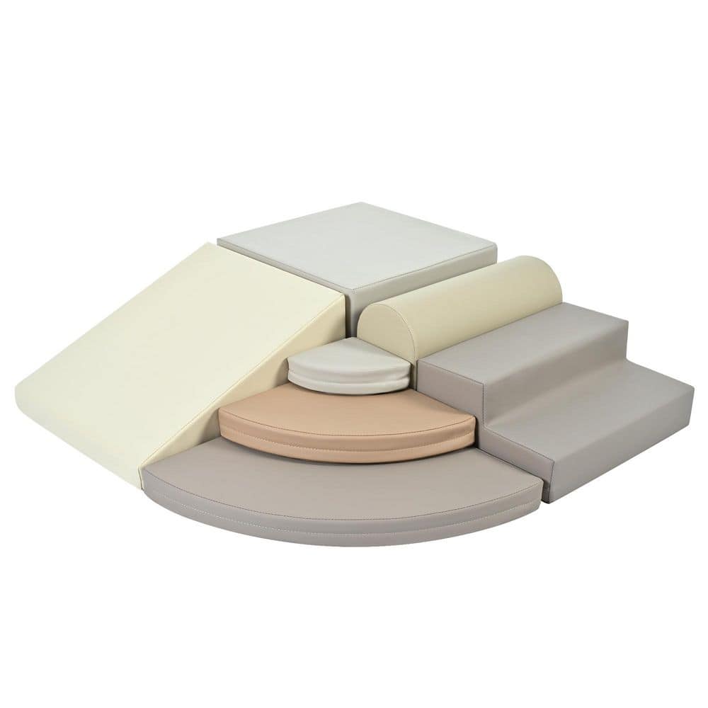7-Piece Brown Multicolor Soft Foam Climbing Blocks for Toddler