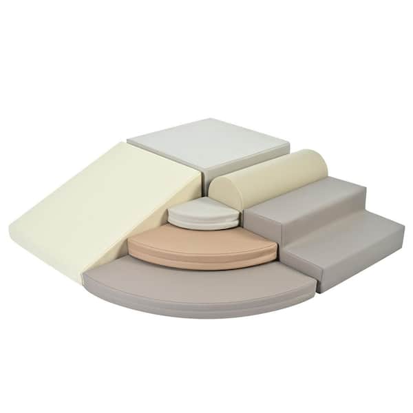 7-Piece Brown Multicolor Soft Foam Climbing Blocks for Toddler