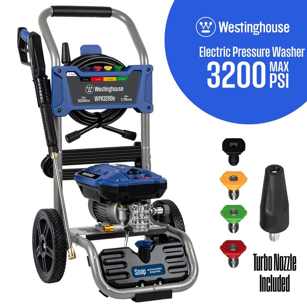 Westinghouse 3200 PSI 1.76 GPM 13 Amp Cold Water Electric Powered Pressure Washer with Turbo Nozzle and 5 Quick Connect Tips WPX3200e