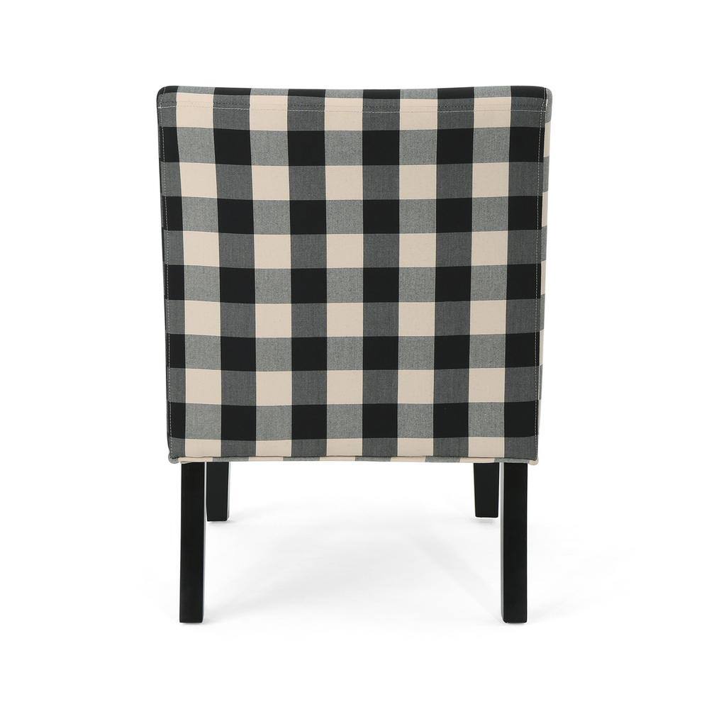 Handcrafted Black Plaid Rubberwood Slipper Accent Chair