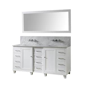 Ultimate Classic Premium 72 in. Vanity in White with Carrara White Marble Vanity Top with White Basins and Mirror