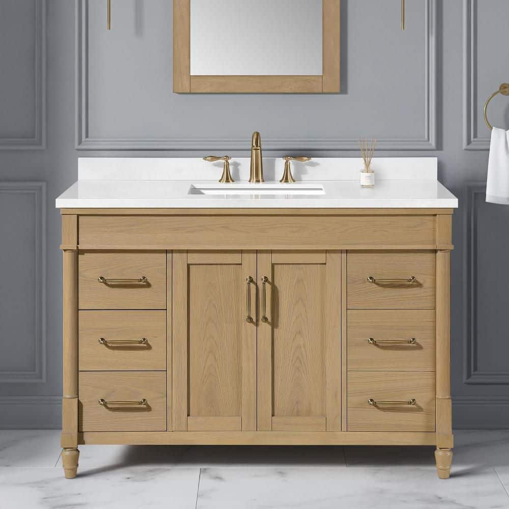 Salisbury 48 in. Single Sink  Natural Birch Bath Vanity with White Engineered Marble Top price history on PriceWatchPro