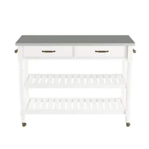 Savannah White Kitchen Cart with Stainless Top