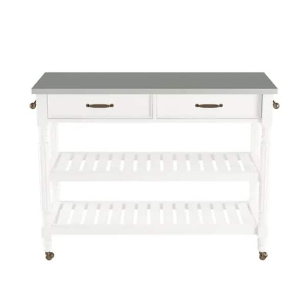 HOMESTYLES Savannah White Kitchen Cart with Stainless Top