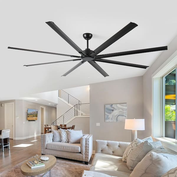96 in. dustrial DC Motor Ceiling Fan with 8 Reversible Blades, 5-Speed Remote Control, Black