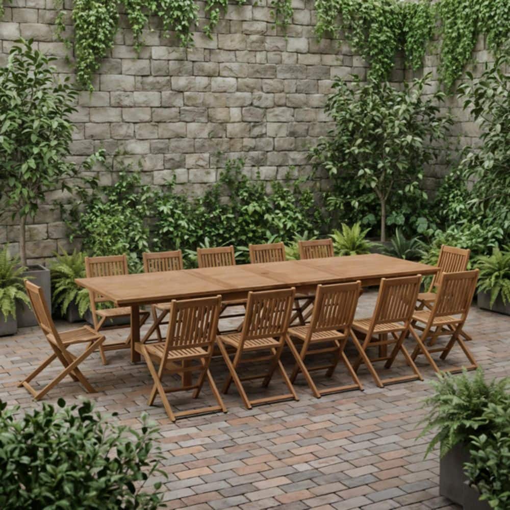 Lira 15-Piece Dark Finish Wood Outdoor Rectangular Extendable Dining Set