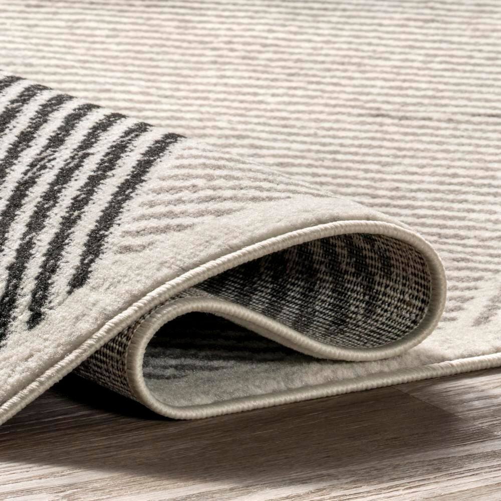 Gray and Black Striped Synthetic Rectangular Area Rug