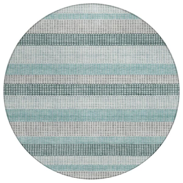 Chantille Machine Washable Indoor/Outdoor Abstract ACN2008 Teal 8 ft. x 8 ft. Round Rug