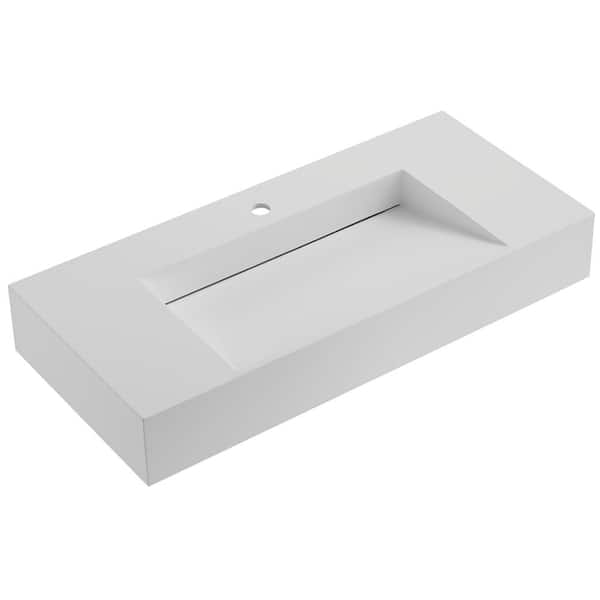 SERENE VALLEY 40 in. Wall-Mount or Countertop Bathroom with Wedge Bowl Solid Surface in Matte White