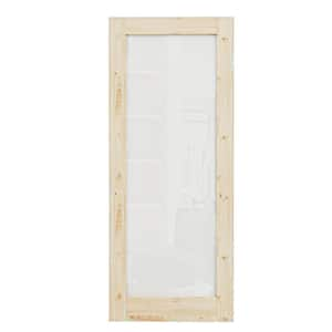 36 in. x 80 in. Unfinished Solid Core Pine Wood 1-Lite Tempered Frosted Glass Interior Door Slab