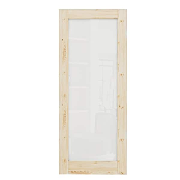 36 in. x 96 in. 1-Lite Unfinished Solid Core Pine Wood Tempered Frosted Glass Interior Door Slab