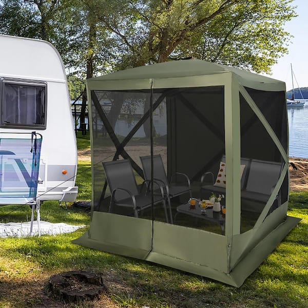 6.7 ft. x 6.7 ft. 4-Panel Pop up Camping Gazebo Quick-Set with 2 Sunshade Cloths