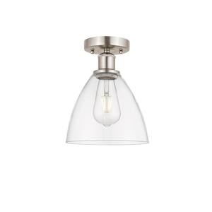 Bristol Glass 7.5 in. 1-Light Brushed Satin Nickel, Clear Semi-Flush Mount with Clear Glass Shade