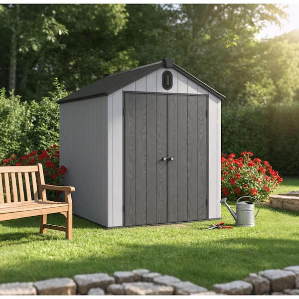 Large 6 ft. W x 8 ft. D Outdoor Storage Shed (48 sq. ft.), Resin Plastic Construction with Double Doors