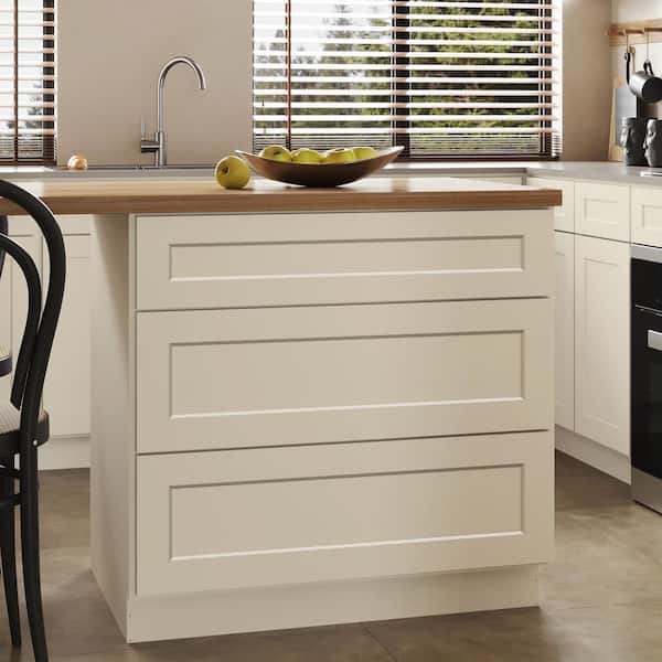 36 in. W x 24 in. D x 34.5 in. H Ready to Assemble Plywood Base Kitchen Cabinet with 3-Drawers in Antique White