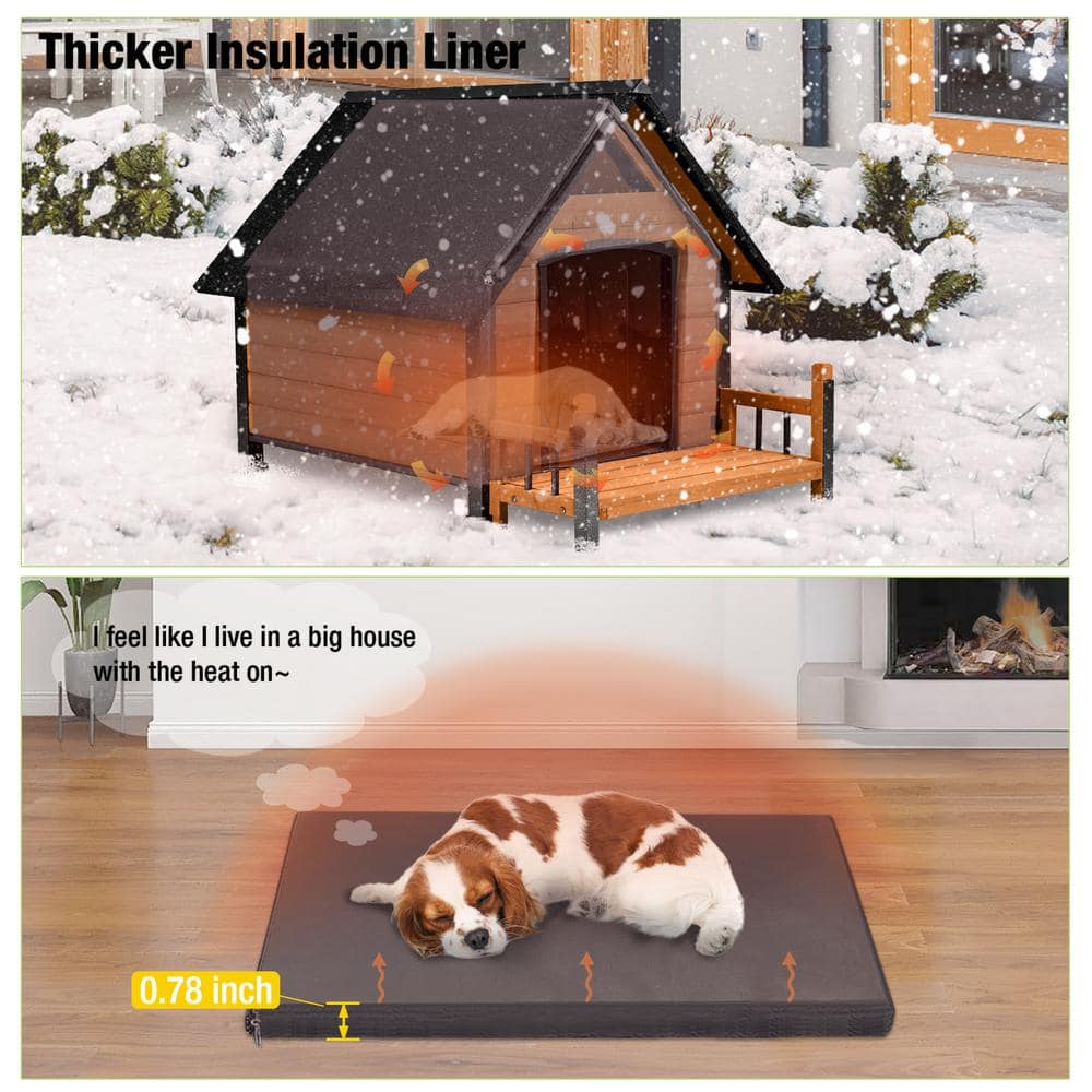 Large Brown Insulated Wooden Dog House with Elevated Floor