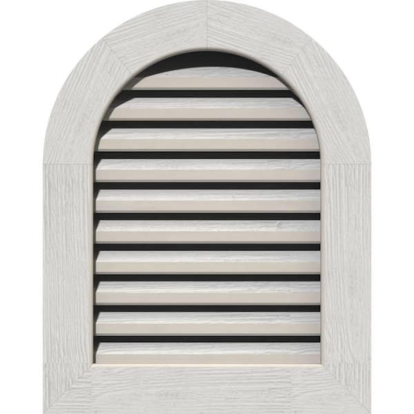 Ekena Millwork 21" x 35" Round Top Primed Rough Sawn Western Red Cedar Wood Paintable Gable Louver Vent Functional