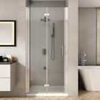 30 to 31-1/4 in. W x 72 in. H Bi-Fold Frameless Shower Doors in Chrome with Clear Glass