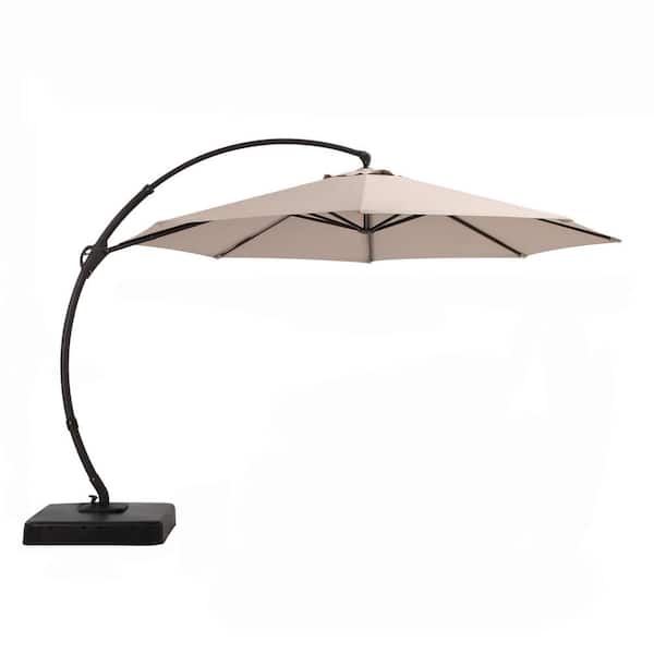 TIRAMISUBEST Deluxe 10 ft. Aluminum Hanging Cantilever Curvy Umbrella with 360° Rotation and Base in Champagne