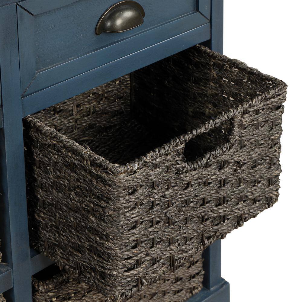 Antique Navy Pine Accent Cabinet with Rattan Baskets