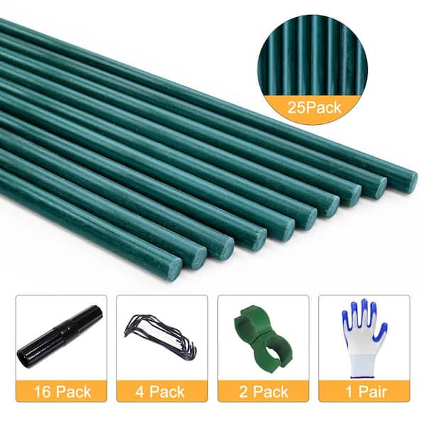 Ecostake Garden Stakes Set Include 25pcs of 2.5 ft. Fiberglass Sticks and Accessories, DIY 2.5ft 5ft 7.5ft Stakes for Vegetables