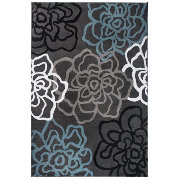 World Rug Gallery Contemporary Floral Dark Gray Indoor 10 ft. x 14 ft. Area Rug