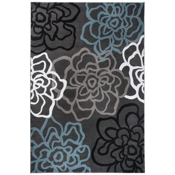 Contemporary Floral Dark Gray 7 ft. 10 in. x 10 ft. 2 in. Indoor Area Rug