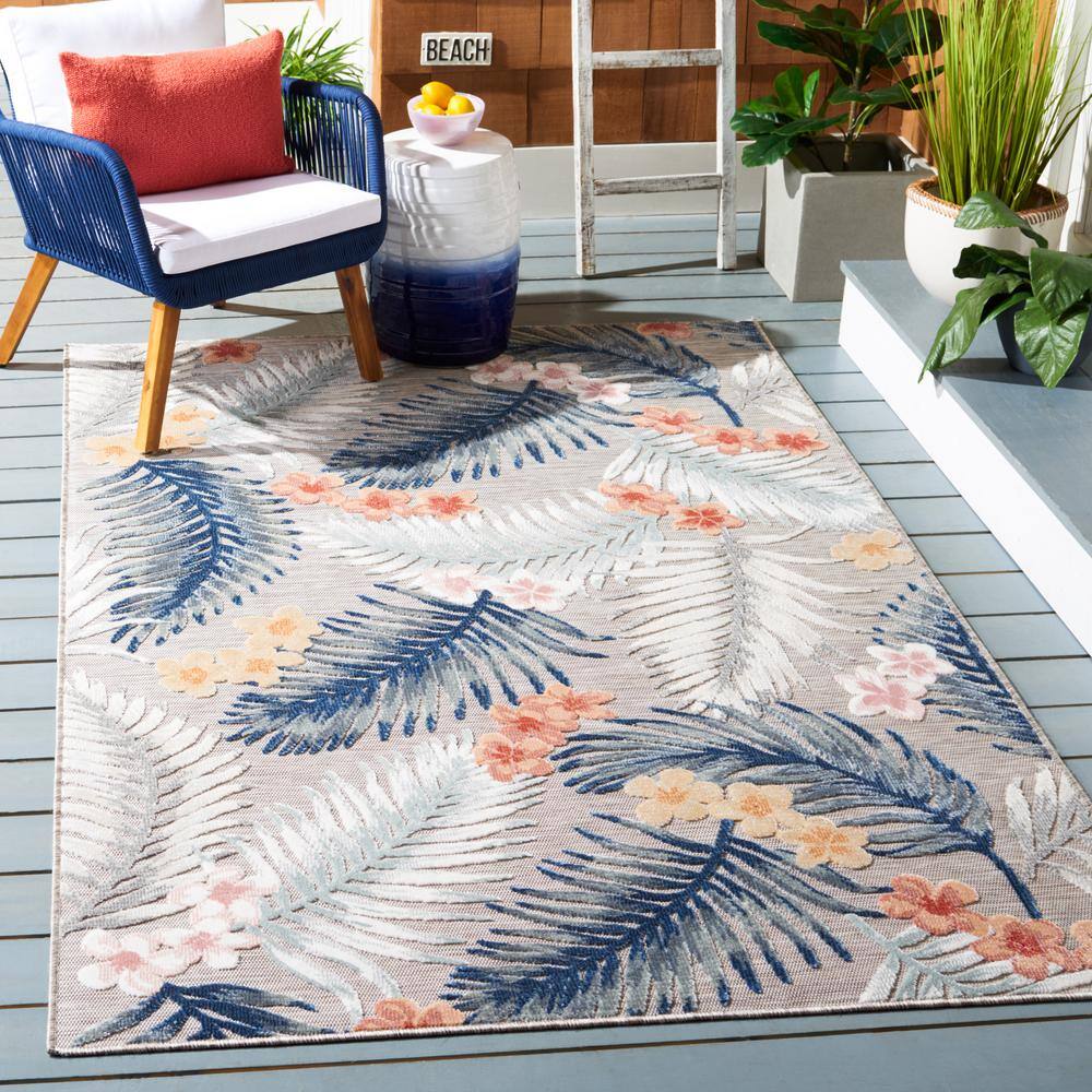 Gray Floral Synthetic Indoor/Outdoor Area Rug
