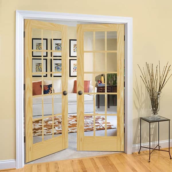 MMI DOOR 72 in. x 80 in. Both Active Unfinished Pine Glass 15-Lite