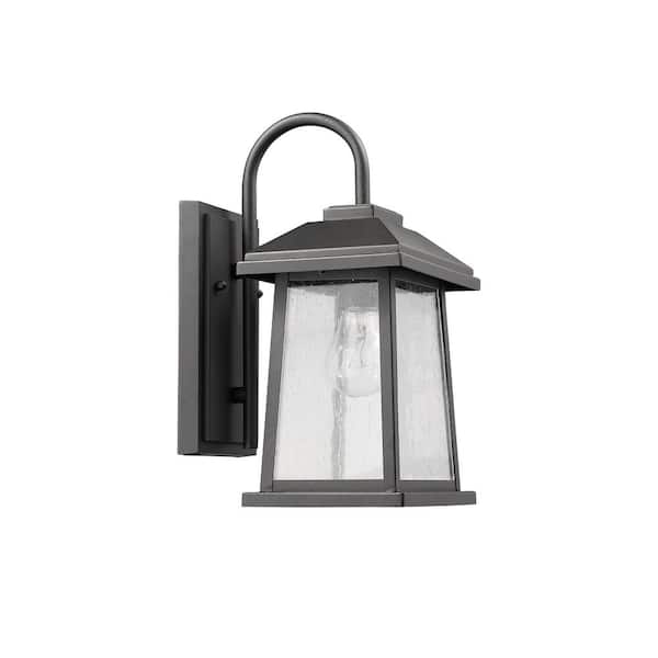 Edvivi Charlton 1-Light Transitional Textured Black Outdoor Wall Lantern Sconce with Clear Seeded Glass