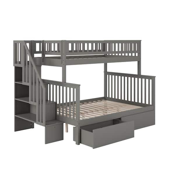 Atlantic Furniture Woodland Staircase, Twin Over Full Bunk Bed With Storage Grey