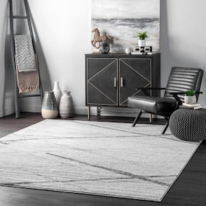 Thigpen Contemporary Stripes Gray 12 ft. x 18 ft. Area Rug