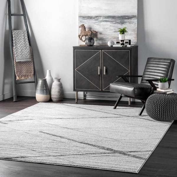 Thigpen Contemporary Stripes Gray Doormat 3 ft. x 5 ft. Area Rug