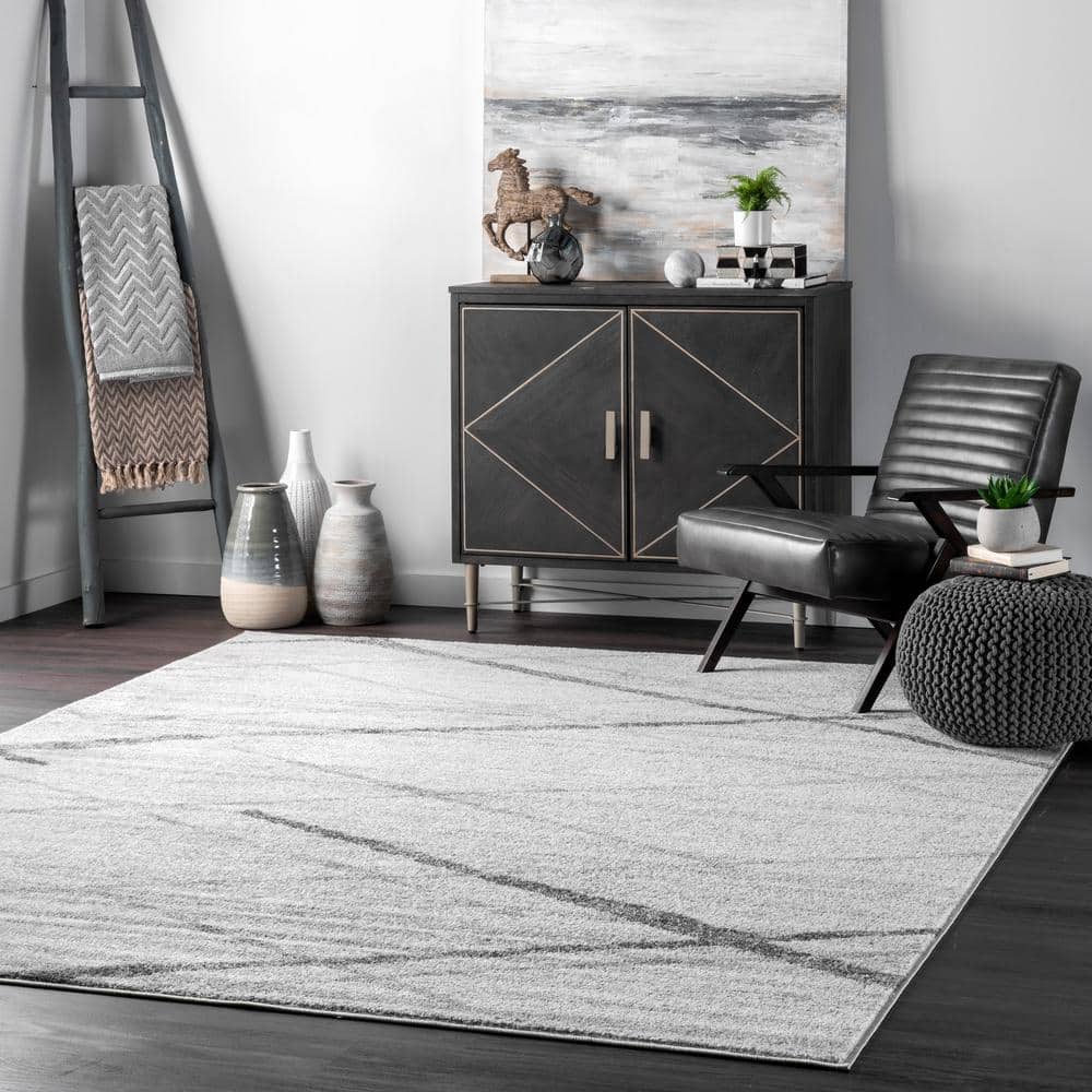 Thigpen Gray Abstract Square Easy Care Area Rug