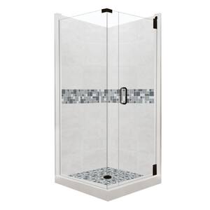 Newport Grand Hinged 42 in. x 42 in. x 80 in. Right-Hand Corner Shower Kit in Natural Buff and Black Pipe Hardware