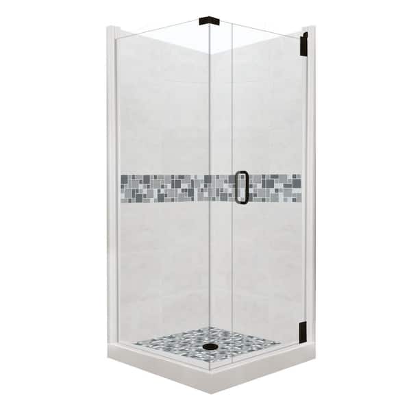 American Bath Factory Newport Grand Hinged 42 in. x 42 in. x 80 in. Right-Hand Corner Shower Kit in Natural Buff and Black Pipe Hardware