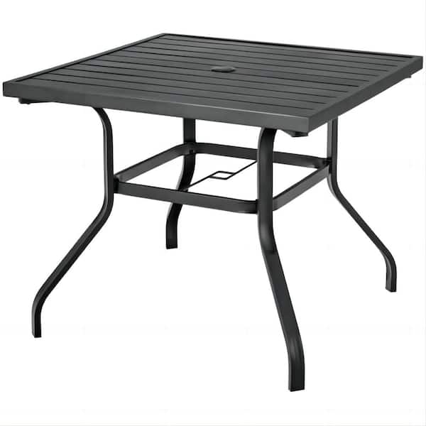 FORCLOVER 37 in. Square Patio Dining Table with Umbrella Pole Hole