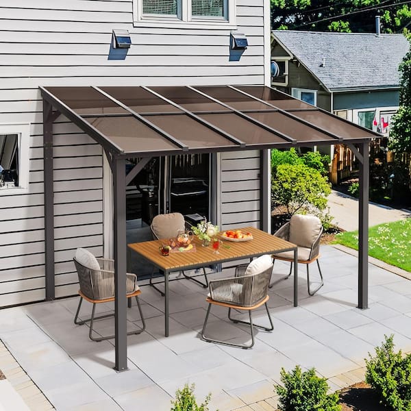 LUE BONA Raymond 8 ft. x 10 ft. Modern Outdoor Metal Frame Hardtop Gazebo with Brown Polycarbonate Roof Permanent Pavilion