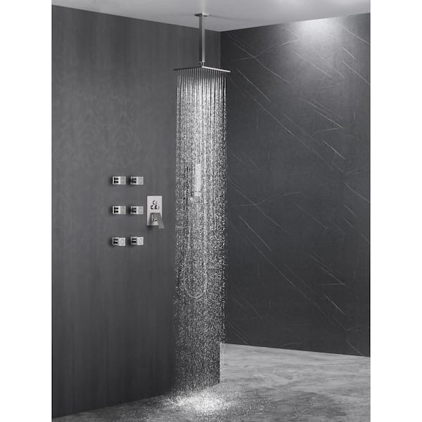 Single Handle 1-Spray 3 Spray Patterns Shower Faucet 1.8 GPM with Pressure Balance, 10 in. Shower Head Brushed Nickel