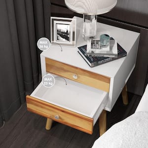 2-Drawers Brown Wooden Nightstand Accent End Side Table for Bedroom and Living Room 16 in. L x 16 in. W x 23.5 in. H
