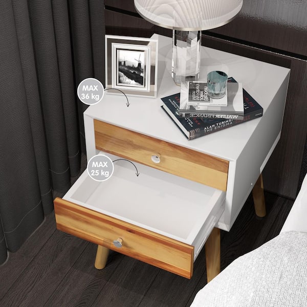 HONEY JOY 2-Drawers Brown Wooden Nightstand Accent End Side Table for Bedroom and Living Room 16 in. L x 16 in. W x 23.5 in. H