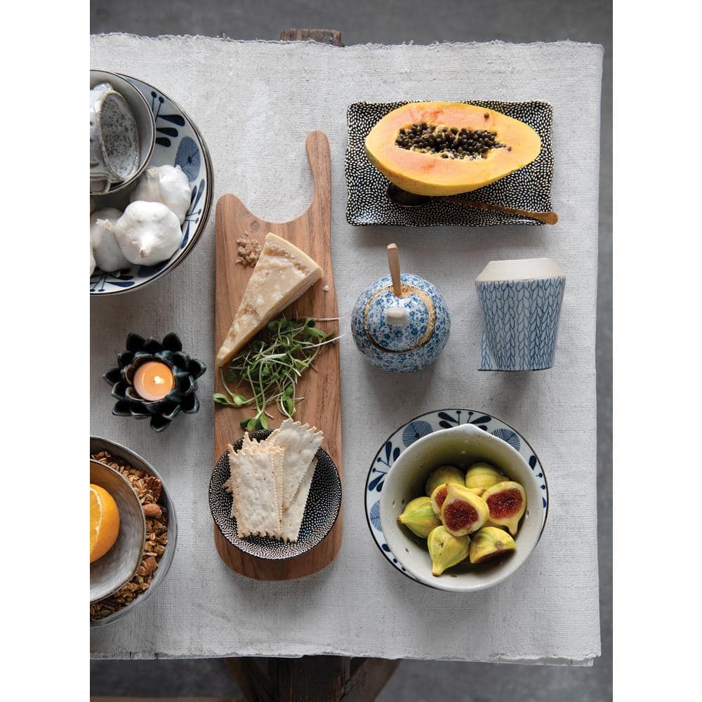Hand-Painted Blue Floral Stoneware Sugar and Creamer Set